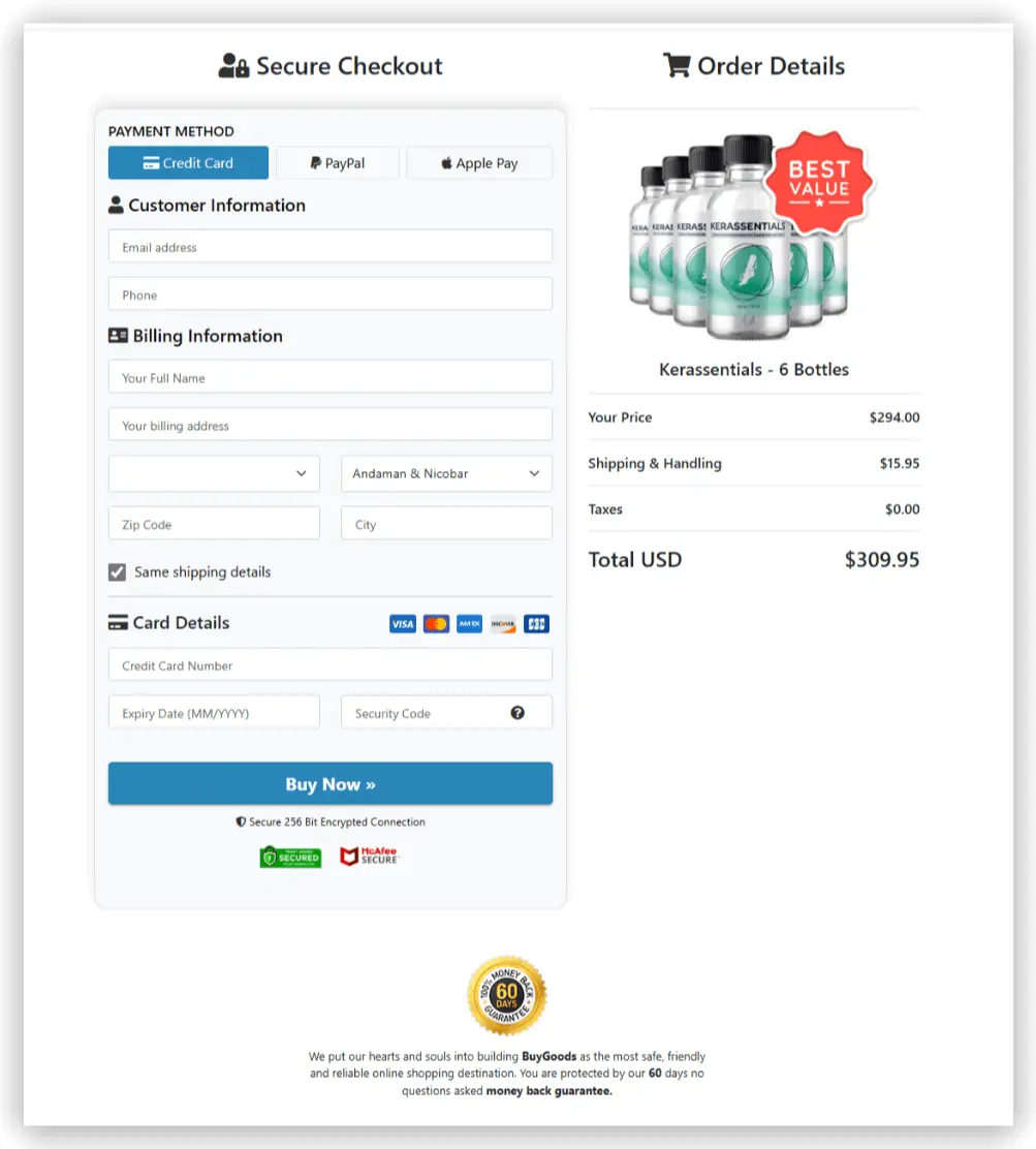 Kerassentials Secure Checkout Page